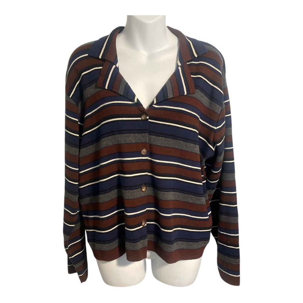 Diane Von Furstenberg Vintage Striped Cotton Cardigan Made USA Oversized Small